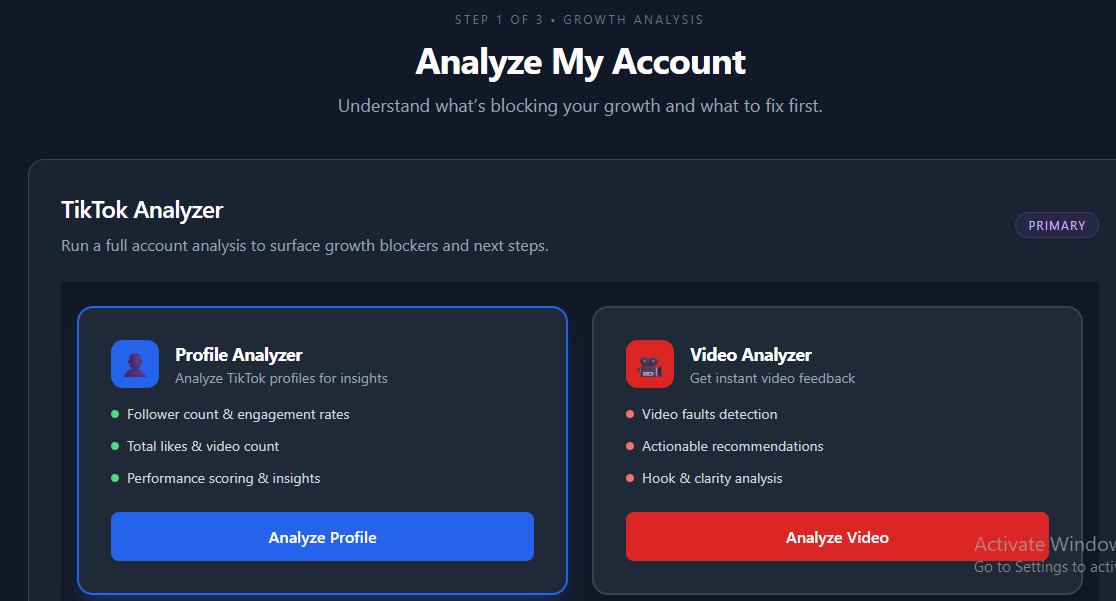 Creator Pioneer Analyze page showing growth diagnostics