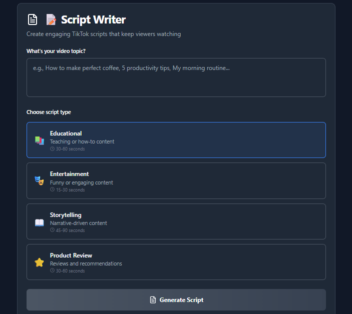 Creator Pioneer script writer and content generator